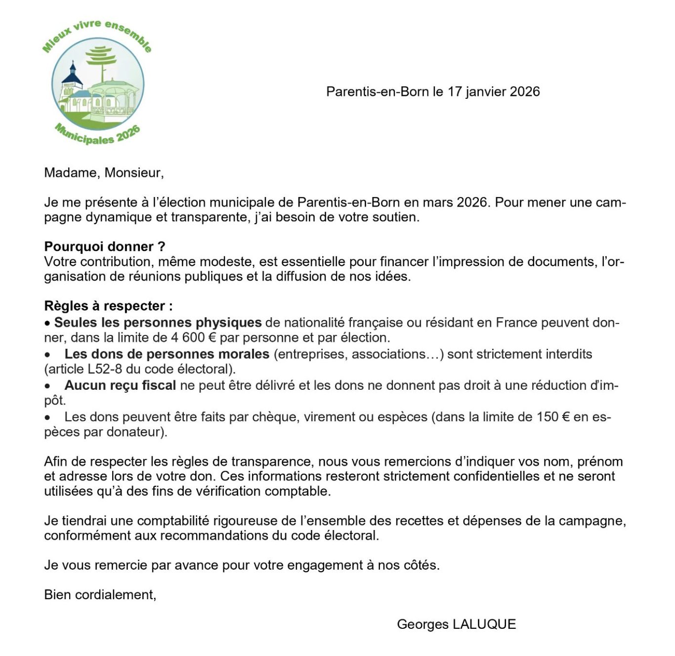 Faire un don pour "Mieux vivre ensemble à Parentis" - 